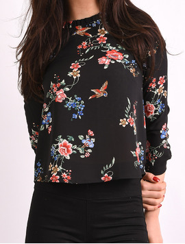 Bluza Dama Din Voal Cu Imprimeu Floral Great Neagra