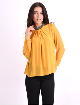 Bluza Dama Din Voal Si Strasuri Remember Mustar