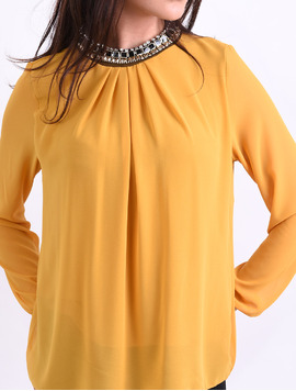 Bluza Dama Din Voal Si Strasuri Remember Mustar
