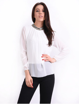 Bluza Dama Din Voal Si Strasuri Remember Alba
