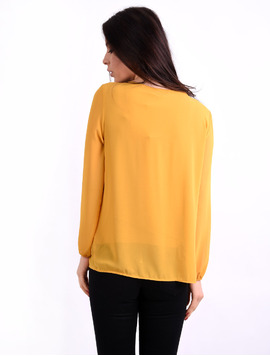 Bluza Dama Din Voal Cu Margele La Decolteu Admire Mustar