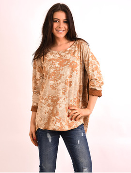 Bluza Dama Larga Cu Imprimeu Quality Maro Si Bej