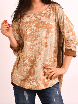 Bluza Dama Larga Cu Imprimeu Quality Maro Si Bej