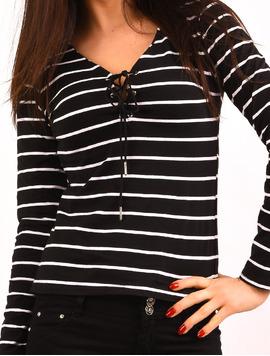 Bluza Dama In Dungi Cu Siret Stripes Neagra