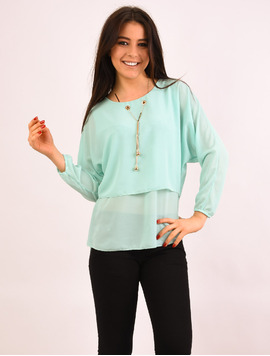 Bluza Dama Din Voal Cu Colier Reason Bleu