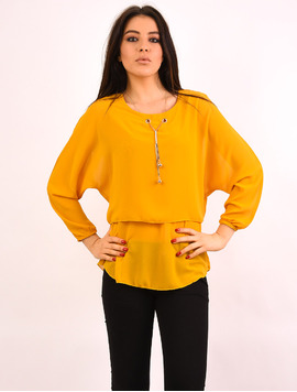 Bluza Dama Din Voal Cu Colier Reason Mustar