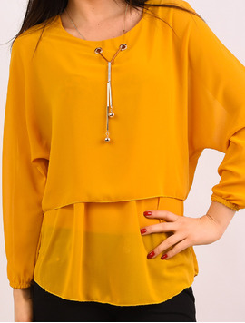 Bluza Dama Din Voal Cu Colier Reason Mustar