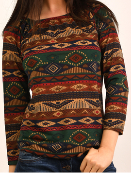 Bluza Dama Cu Elastic La Decolteu Kindness Caramiziu Si Verde