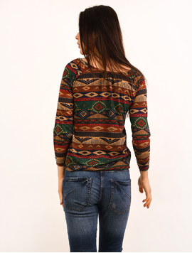Bluza Dama Cu Elastic La Decolteu Kindness Caramiziu Si Verde