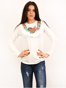 Bluza Dama Cu Volanas In Fata Peace Alba