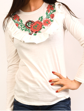 Bluza Dama Cu Volanas In Fata Peace Alba