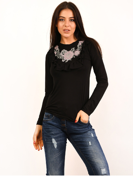 Bluza Dama Cu Volanas In Fata Peace Neagra