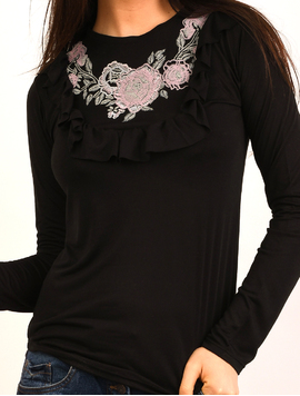Bluza Dama Cu Volanas In Fata Peace Neagra