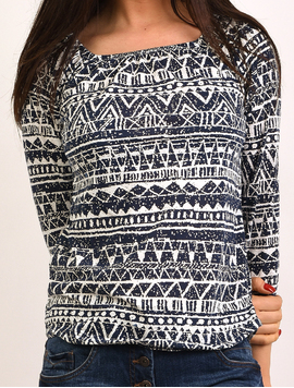 Bluza Dama Cu Elastic La Decolteu Glad Alb Si Negru