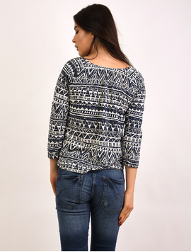 Bluza Dama Cu Elastic La Decolteu Glad Alb Si Negru