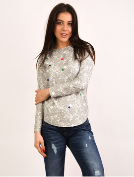 Bluza Dama Cu Bulbi Si Imprimeu Home Gri