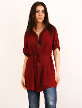 Bluza Dama Din Voal Cu Cordon Relative Grena