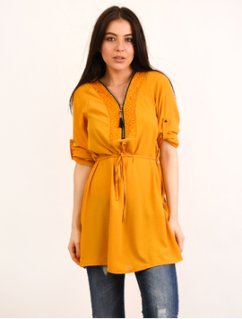 Bluza Dama Din Voal Cu Cordon Relative Mustar