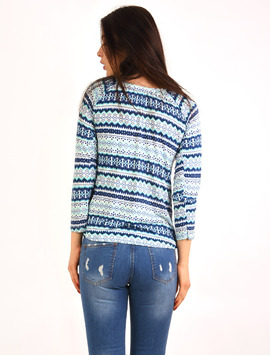 Bluza Dama Cu Model Geometric Opportunity Albastru Si Alb