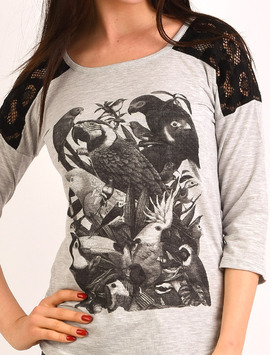 Bluza Dama Cu Imprimeu Pasari Recall Gri