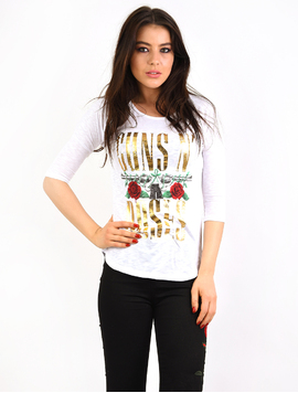 Bluza Dama Cu Imprimeu Guns And Roses Alba