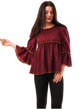 Bluza Dama Cu Model Floral Si Volanase Grena