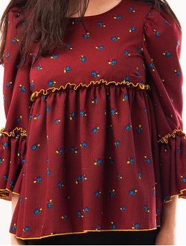 Bluza Dama Cu Model Floral Si Volanase Grena