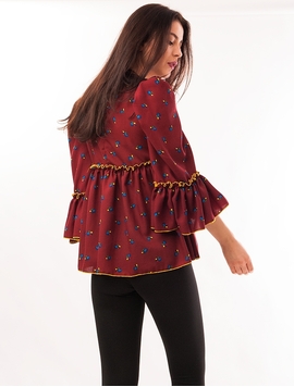 Bluza Dama Cu Model Floral Si Volanase Grena