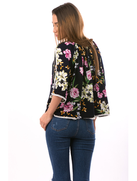 Bluza Dama FreshFlower Bleumarin Verde Si Roz