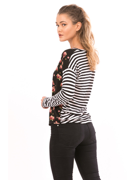 Bluza Dama AllVerticalFlower Negru Alb Si Portocaliu