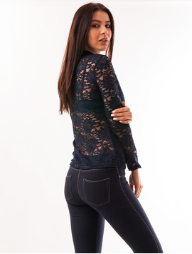 Bluza Dama Din Dantela Rushing Bleumarin