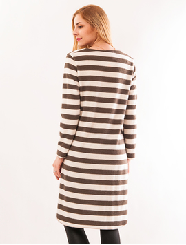 Bluza Dama Lunga In Dungi Cu Colier Layering Up Alb Si Maro