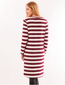 Bluza Dama Lunga In Dungi Cu Colier Layering Up Alb Si Grena
