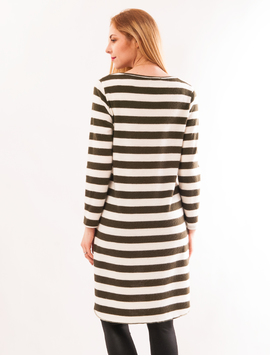 Bluza Dama Lunga In Dungi Cu Colier Layering Up Alb Si Kaki