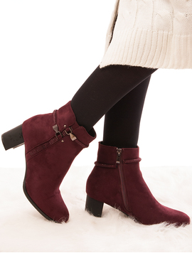 Botine Dama Cu Strasuri Si Toc Mediu Gorgeous Grena