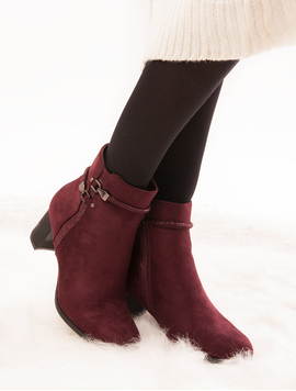 Botine Dama Cu Strasuri Si Toc Mediu Gorgeous Grena