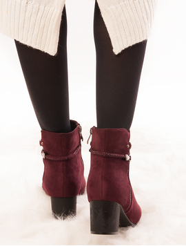 Botine Dama Cu Strasuri Si Toc Mediu Gorgeous Grena