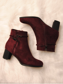 Botine Dama Cu Strasuri Si Toc Mediu Gorgeous Grena