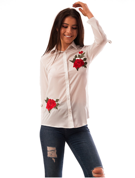 Camasa Dama Din Voal Cu Broderie Roses Alba