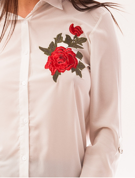 Camasa Dama Din Voal Cu Broderie Roses Alba