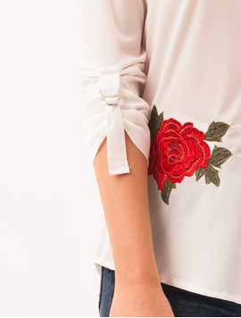 Camasa Dama Din Voal Cu Broderie Roses Alba