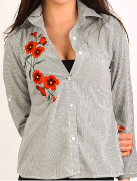Camasa Dama In Dungi Cu Broderie Classic Gri