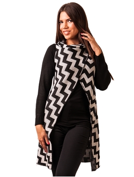 Cardigan Dama In Zig Zag Change Bleumarin Si Gri