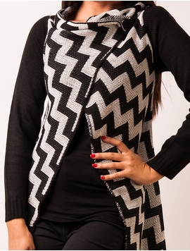 Cardigan Dama In Zig Zag Change Bleumarin Si Gri