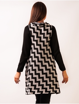 Cardigan Dama In Zig Zag Change Bleumarin Si Gri