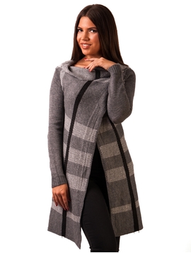 Cardigan Dama In Carouri Gri Si Negru
