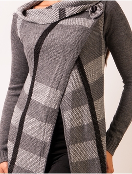 Cardigan Dama In Carouri Gri Si Negru