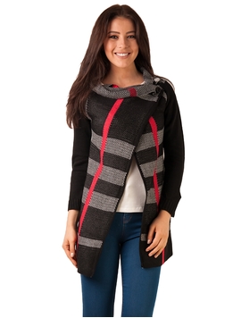 Cardigan Dama In Carouri Negru Si Rosu 