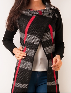 Cardigan Dama In Carouri Negru Si Rosu 