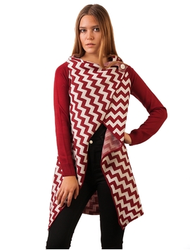 Cardigan Dama In Zig Zag Rosu Si Alb